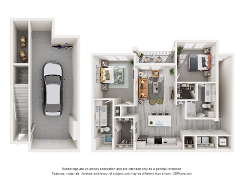Floor plan for 2 beds, 2 baths, 1154 sqft